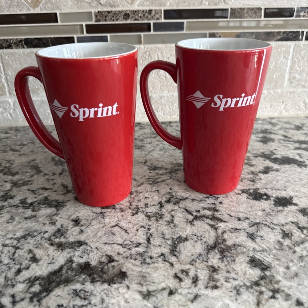 Vintage Sprint Telephone Telcom Coffee Cup Mug Red Set Of 2